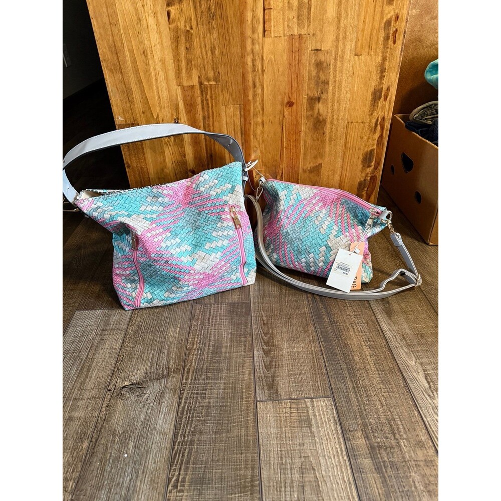 Jen & Co. Handbags Vegan Leather Bag in a Bag Alexa Woven Hobo NWT Pink & Mint